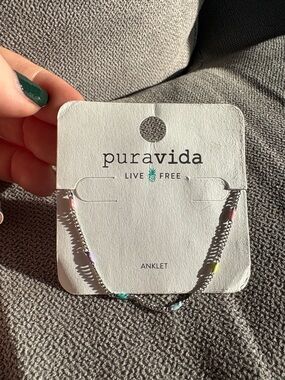 Pura Vida Silver Anklet with Pastel Mint, Pink, Lavender & Yellow Beads